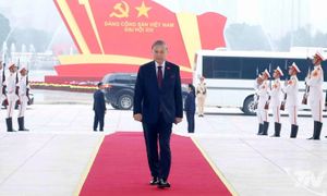 Các đồng chí lãnh đạo Đảng, Nhà nước và đại biểu đến dự phiên trù bị Đại hội lần thứ XIV của Đảng